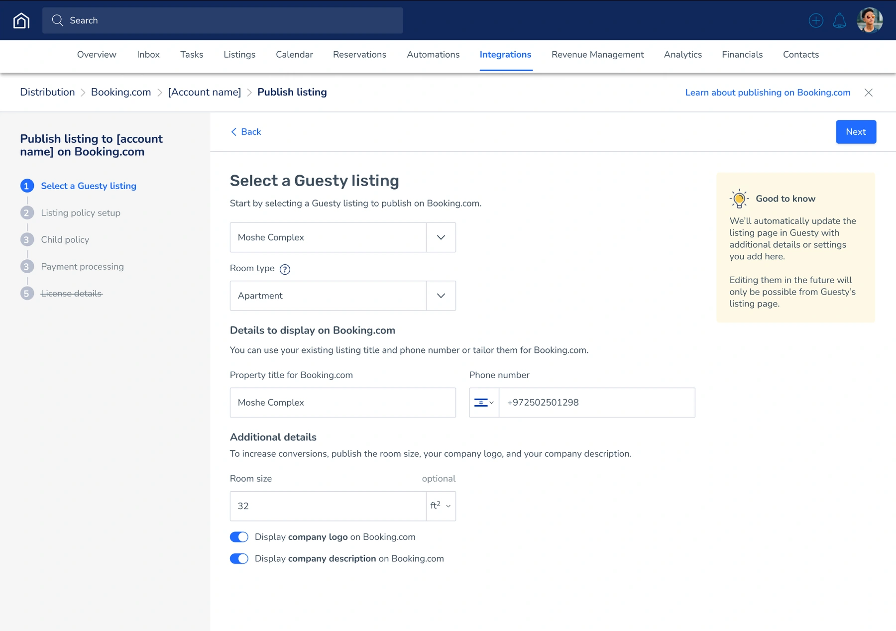 Publish listing to Booking.com flow