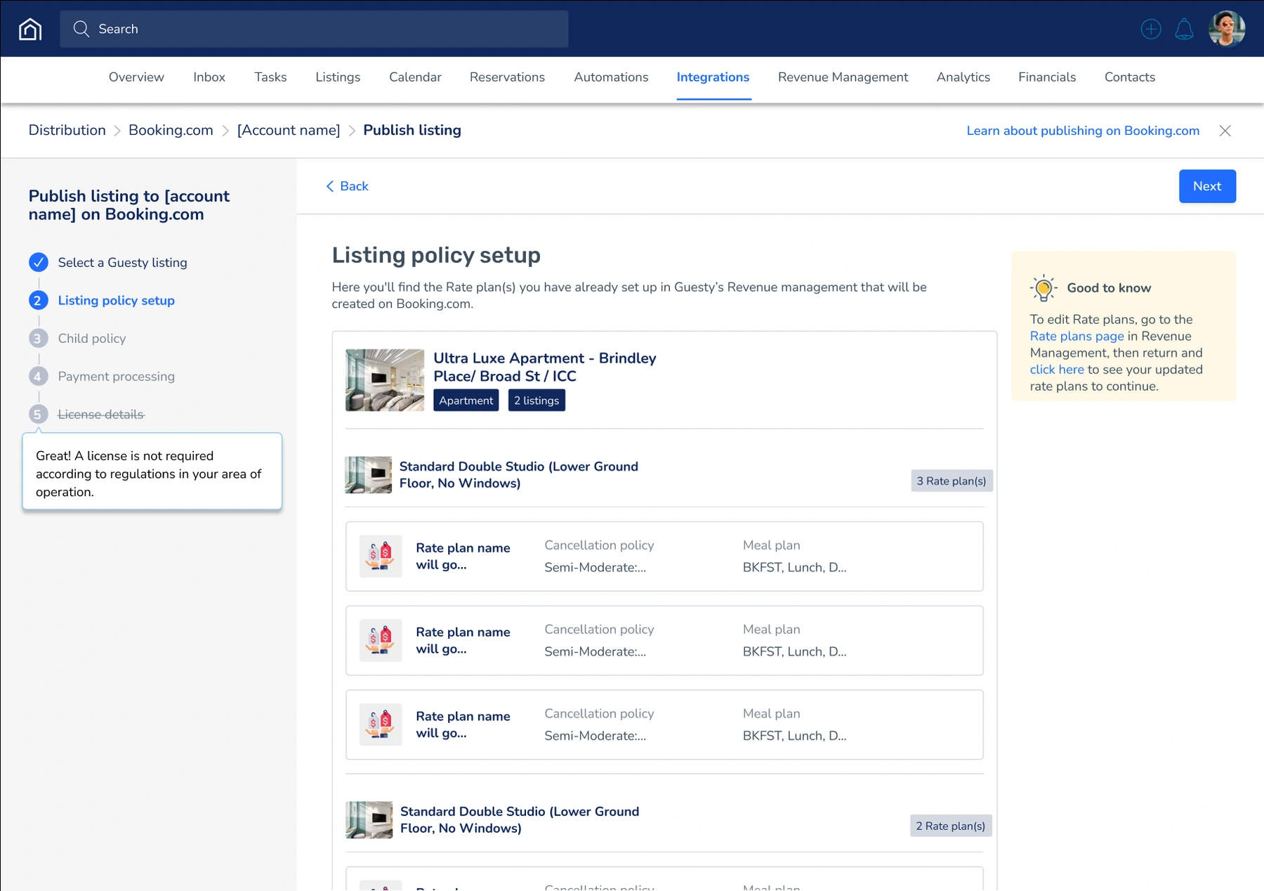 Listing policy setup