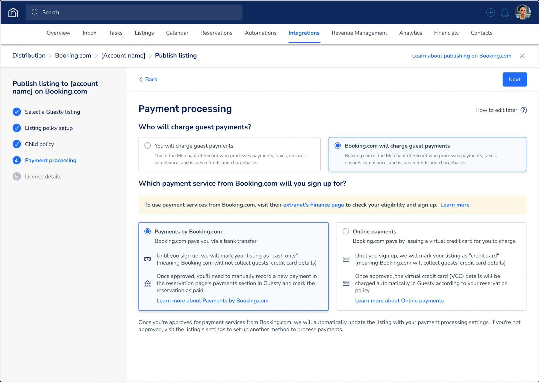 Payment processing step