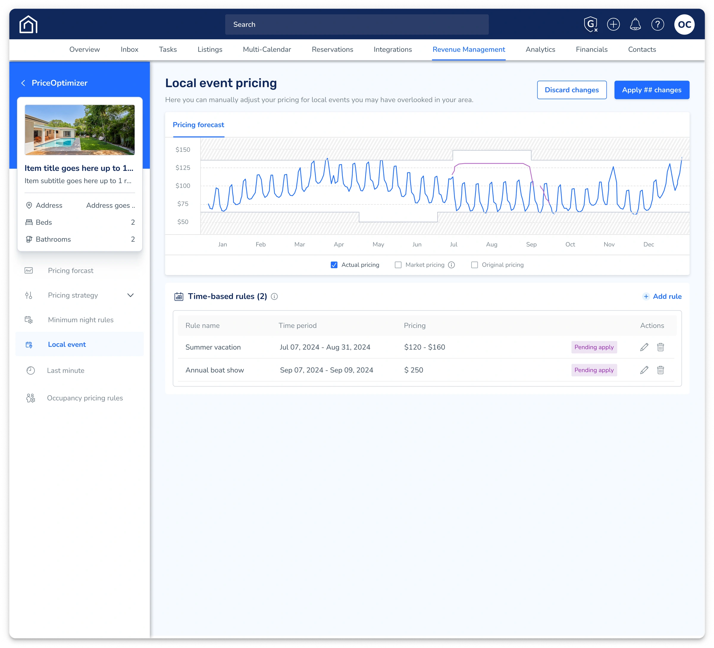 Price Optimizer dashboard